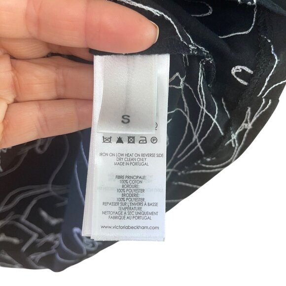 Victoria Beckham Womens Tee Shirt Size Small Black Scribble Swan Embroidered - Picture 7 of 9